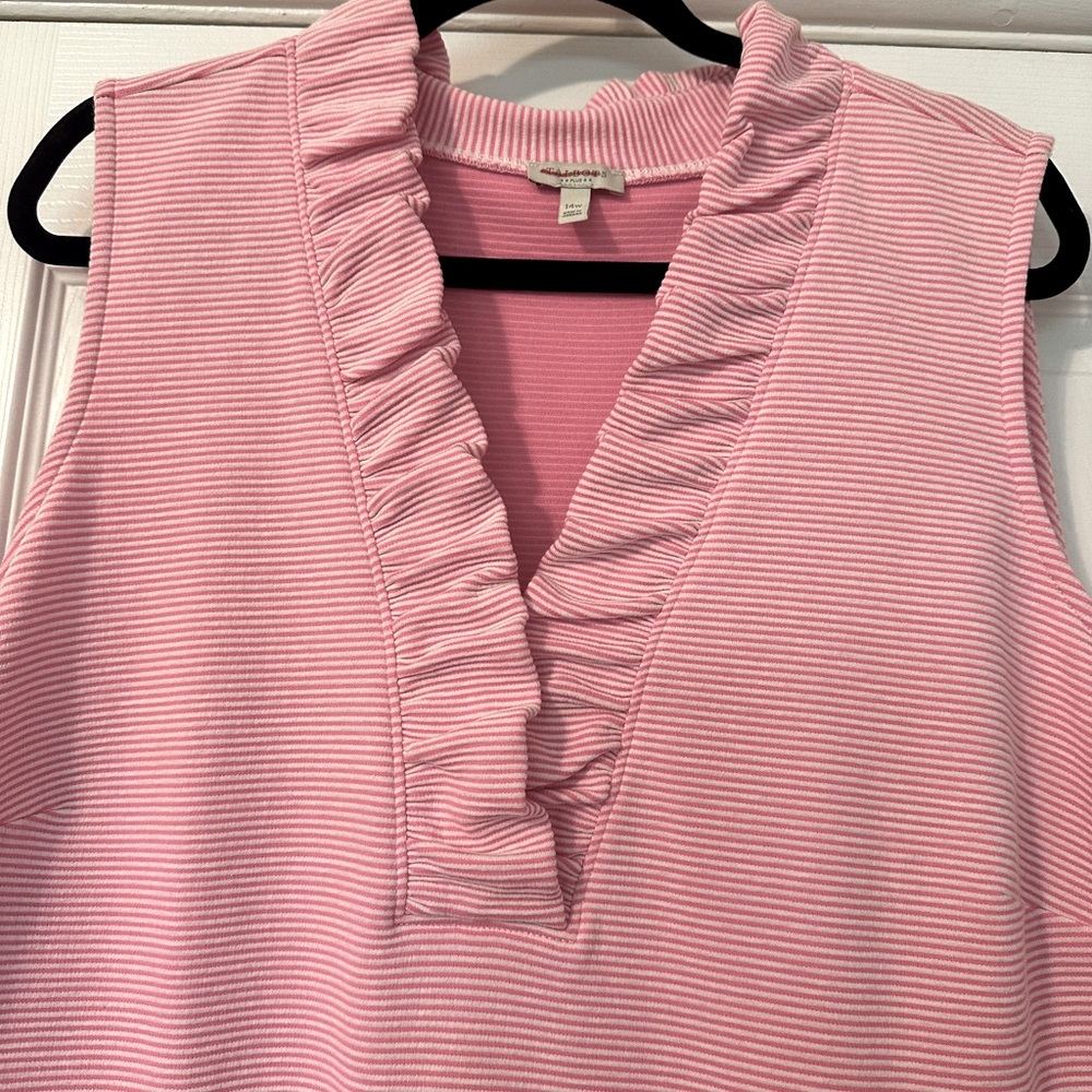 Talbots Sleeveless Ruffle Neck Striped Dress 💖 - Picture 5 of 8
